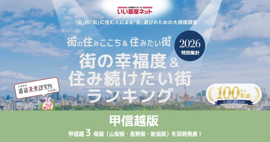 いい部屋ネット 街の幸福度＆住み続けたい街ランキング2026＜新潟県版＞発表！聖籠町が両ランキングで連続1位