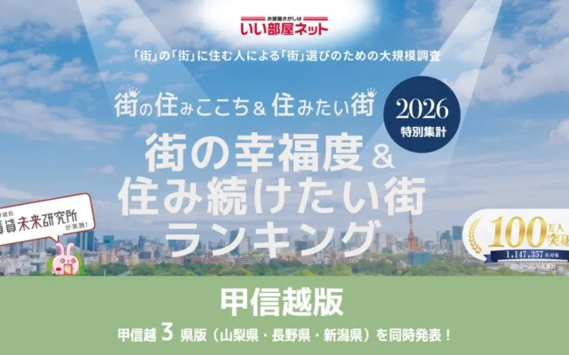 いい部屋ネット 街の幸福度＆住み続けたい街ランキング2026＜新潟県版＞発表！聖籠町が両ランキングで連続1位