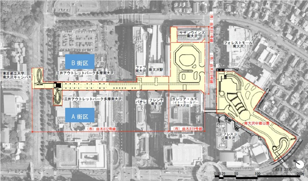 南大沢駅前公共空間 整備対象範囲マップ