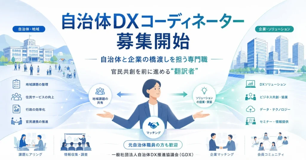 自治体と企業をつなぐ「自治体DXコーディネーター」募集開始！GDXが新卒・第二新卒向け育成採用と学生インターン募集