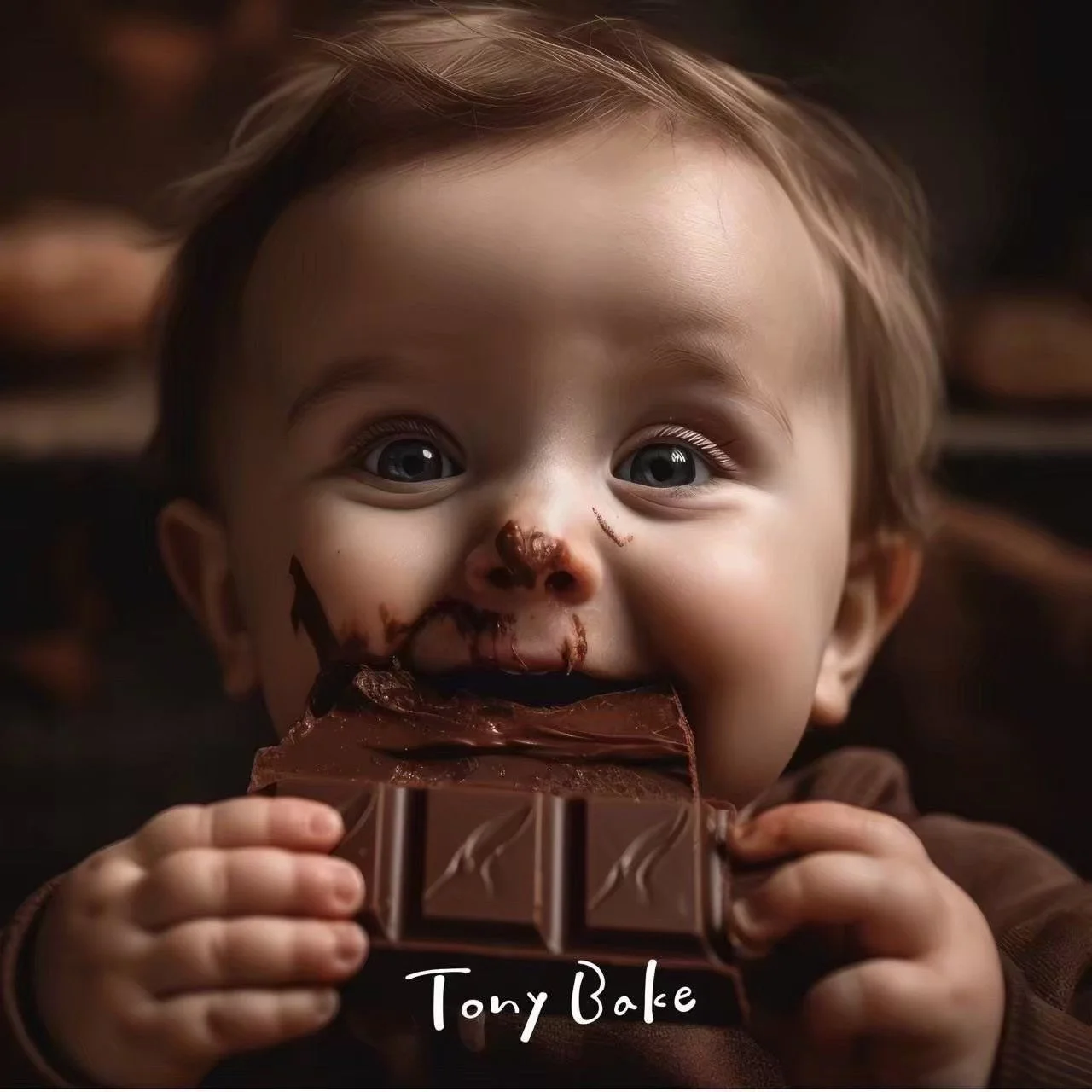 チョコレートを食べる赤ちゃん