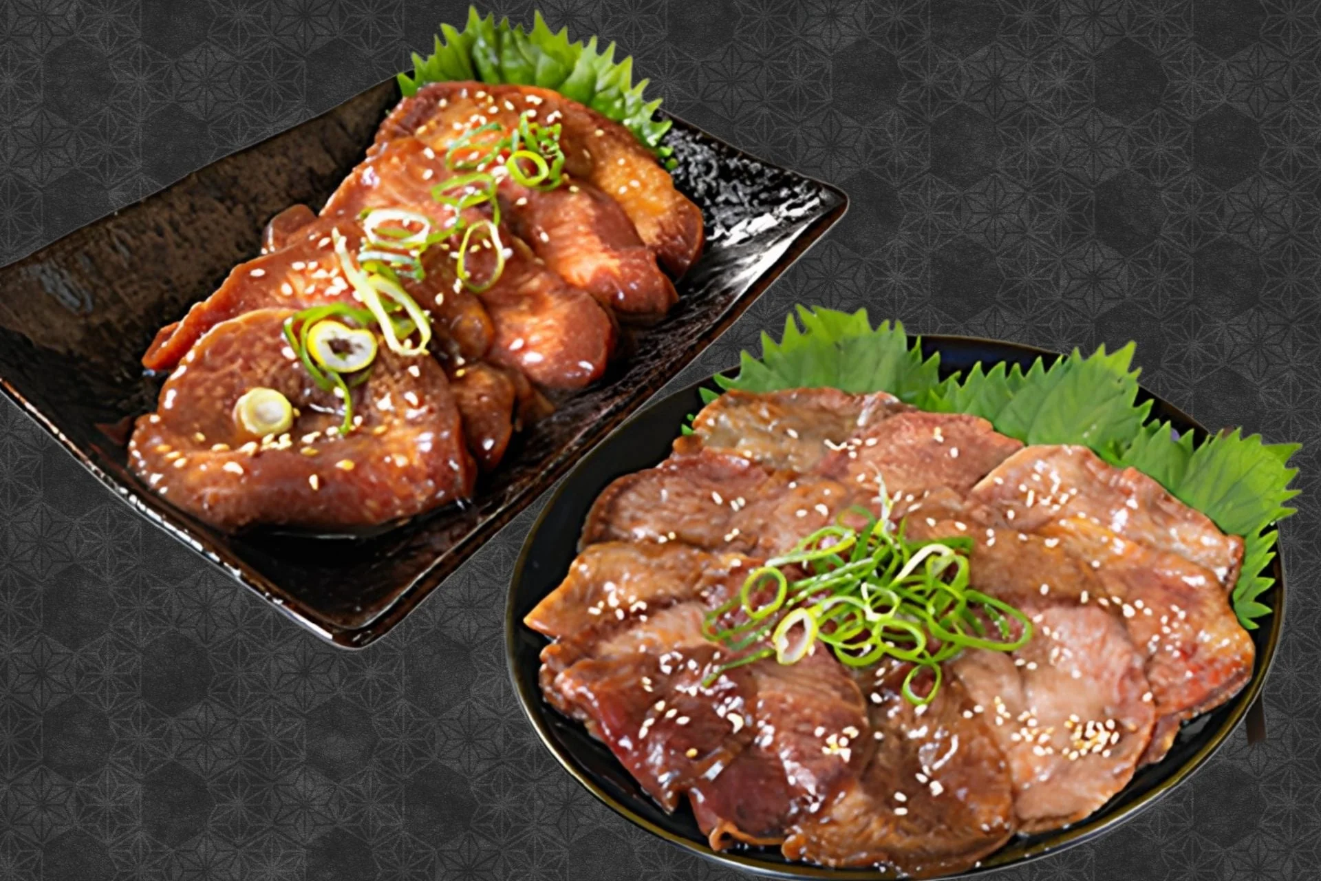 焼肉、肉料理、グルメ、食事、惣菜、ネギ、ごま、しそ、盛り合わせ