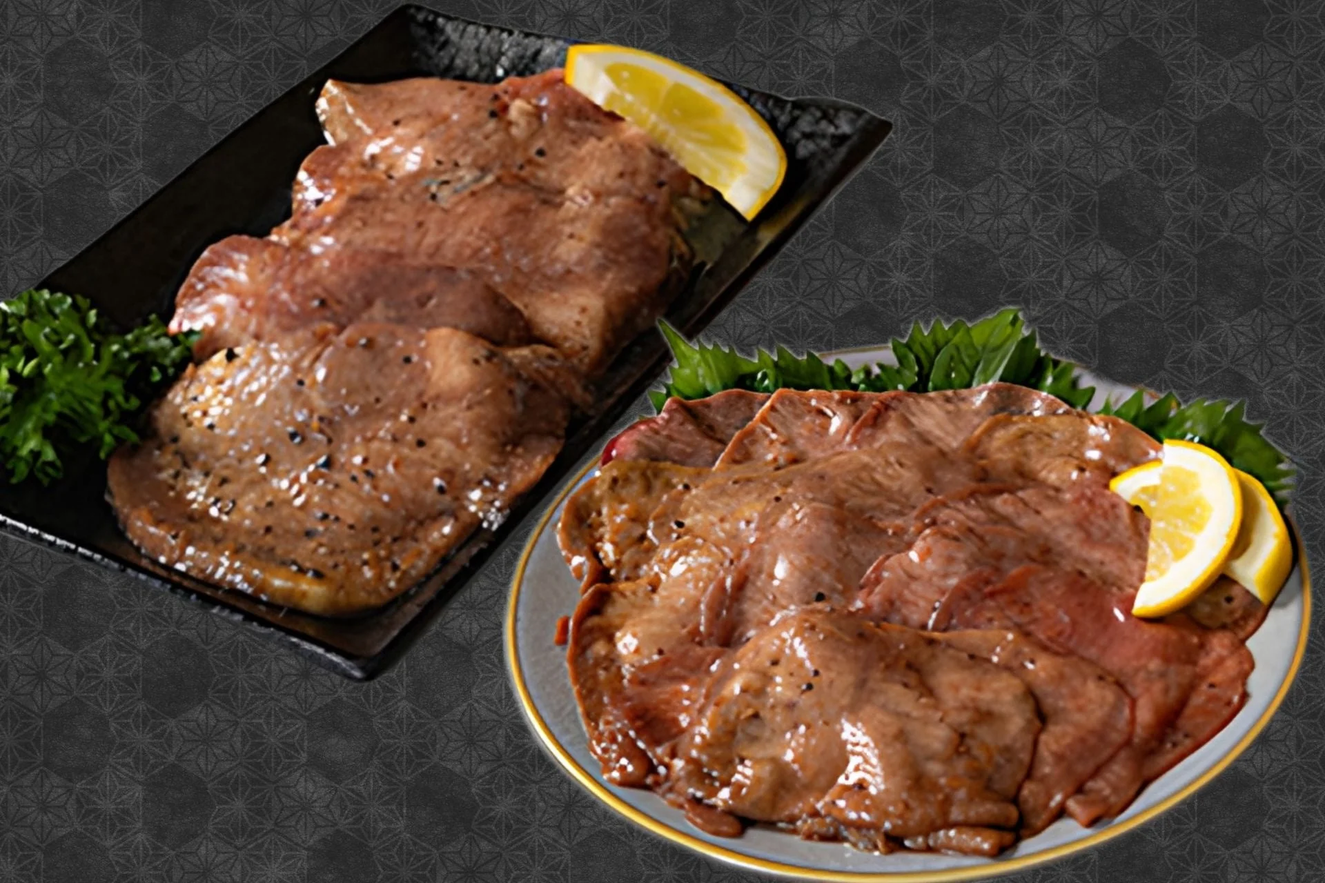 焼肉、牛タン、肉料理、レモン、パセリ、グルメ、食事、食べ物、和食、盛り合わせ